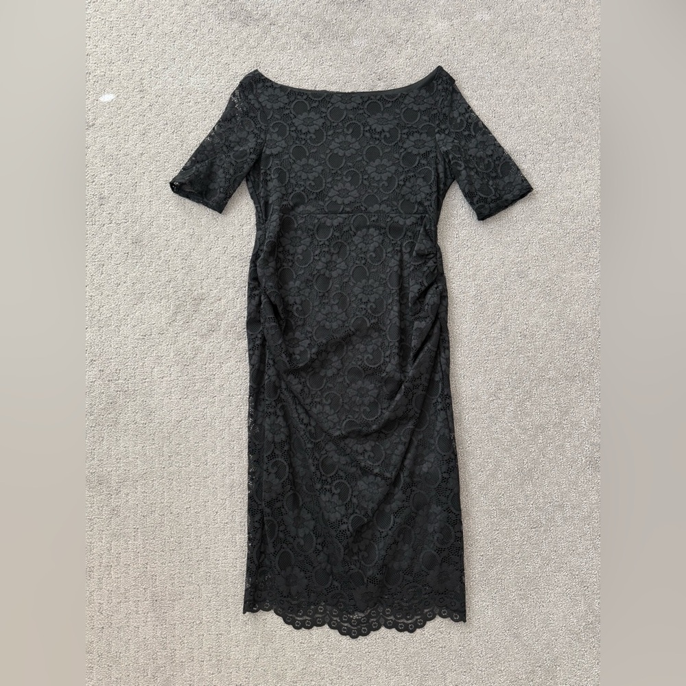 ASOS Maternity Bardot Dress with Half Sleeve in Lace in Black